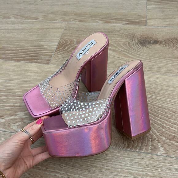 NEW $139 Steve Madden Ruby Pink Iridescent Platform Sandal - Picture 5 of 11